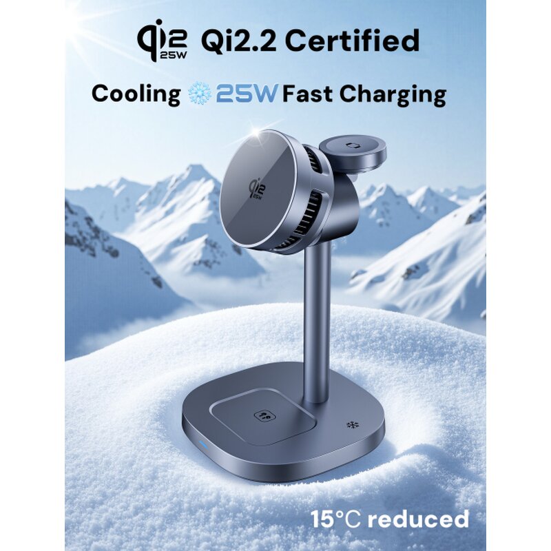 TEC Cooling 3 in 1 Wireless Charger Station Manufacturer - Magnetic Qi22 25W with Adjustable Head for iPhone Watch AirPods