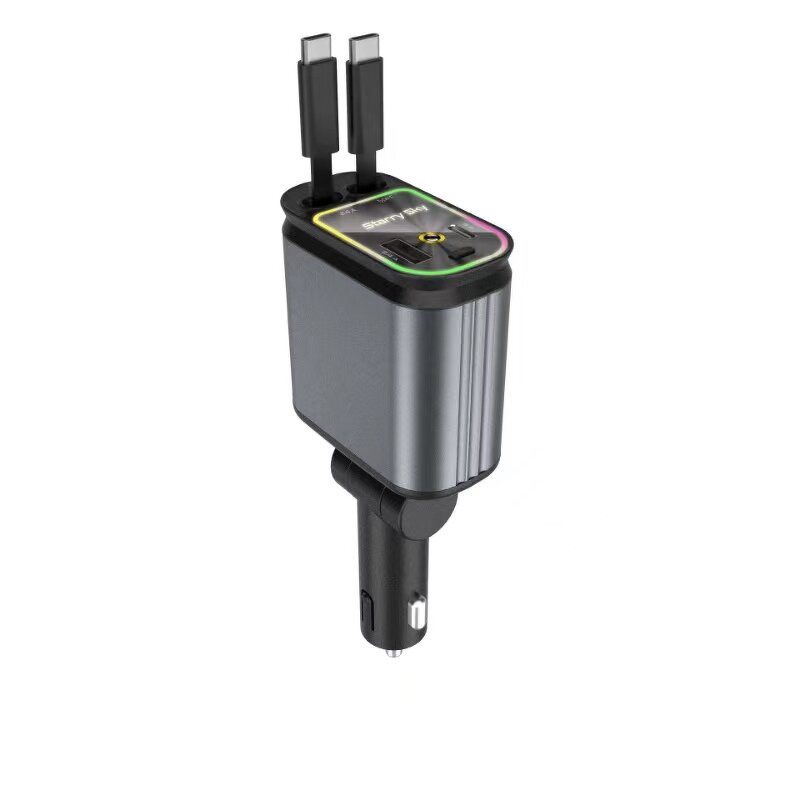 120W Retractable Car Charger Manufacturer - with Dynamic Lights Dual Retractable USB C Cables for Phone Laptop 2024 New Star Light
