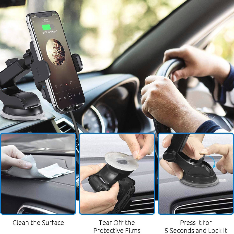 15W Fast Wireless Car Charger Manufacturer - with Auto Clamping Magnetic Phone Mount Holder for iPhone & Galaxy