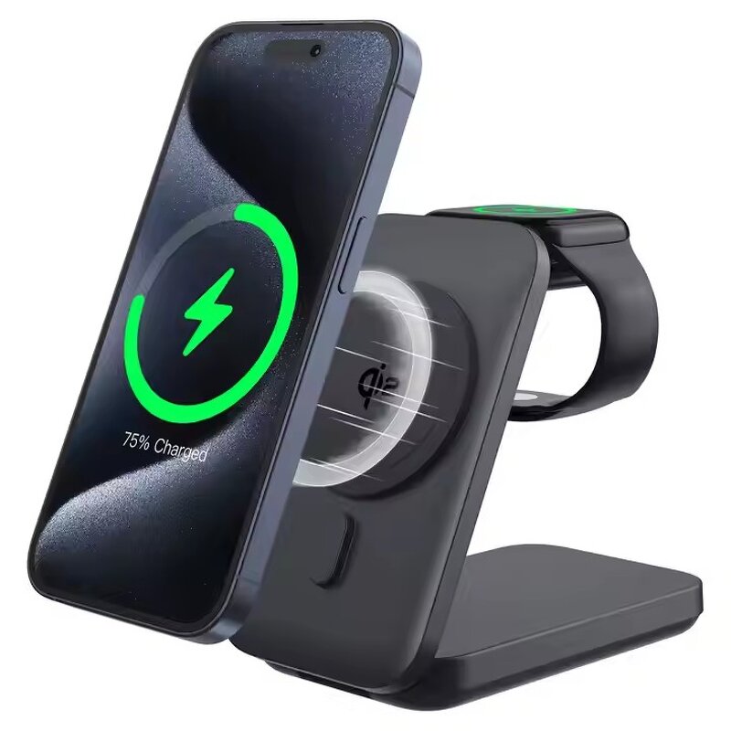 Portable 3 in 1 Qi2 Magnetic Wireless Charger Manufacturer - New Qi2 15W with 10000mAh Fast Charging Battery Stand Foldable