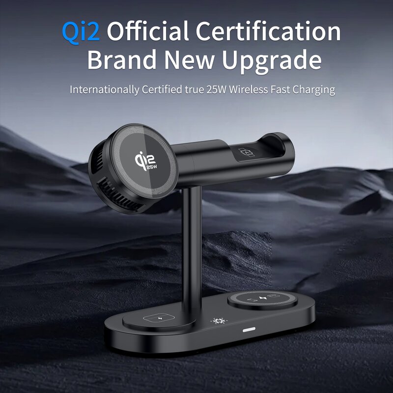 Qi2 25W Wireless Charging Station Manufacturer - 7 in 1 Magnetic with LED Light Multi-function for Phone Watch