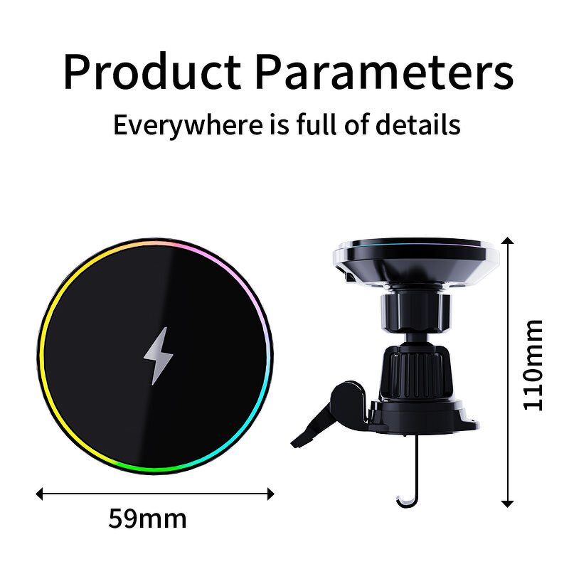 15W Compact Wireless Magnetic Car Charger Manufacturer - Rapid Charging LED Short Circuit Safe with QC2.0 QC3.0 Type-C Port