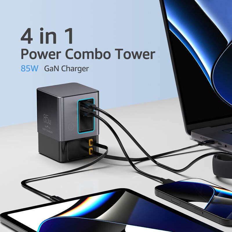85W GaN Charging Station Manufacturer - Retractable USB-C Cable Power Combo Strip PD 65W Fast for Laptops & Multiple Devices