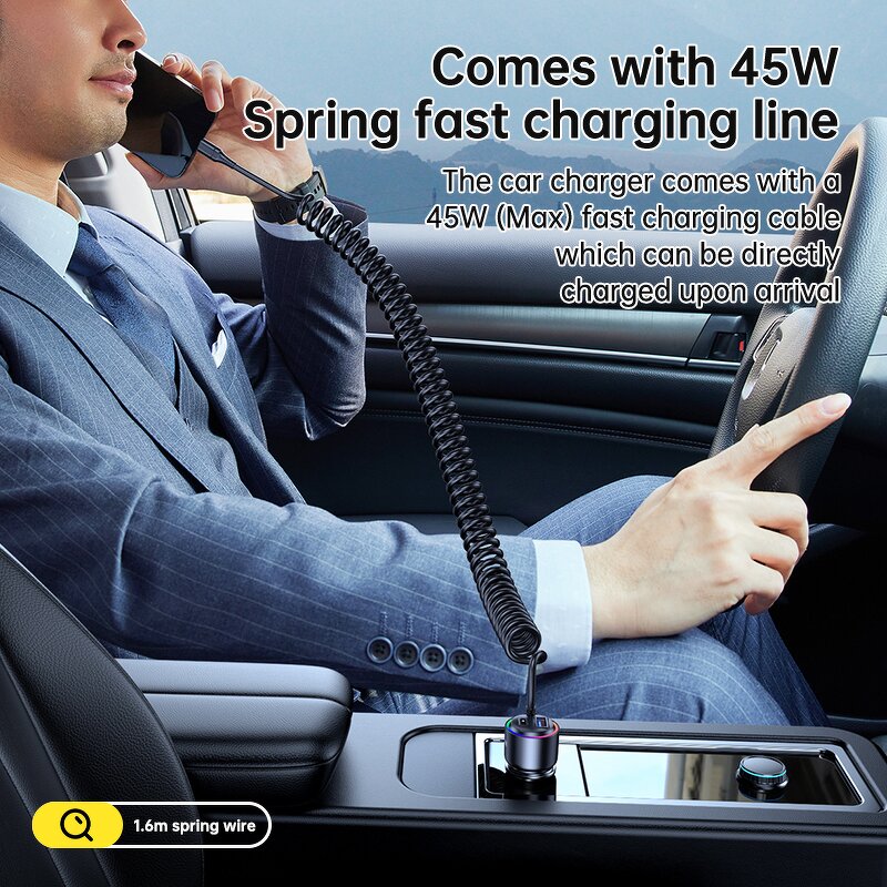 75W USB Car Charger Manufacturer - Type C Fast Charging PD with 45W Spring Wire Portable Travel