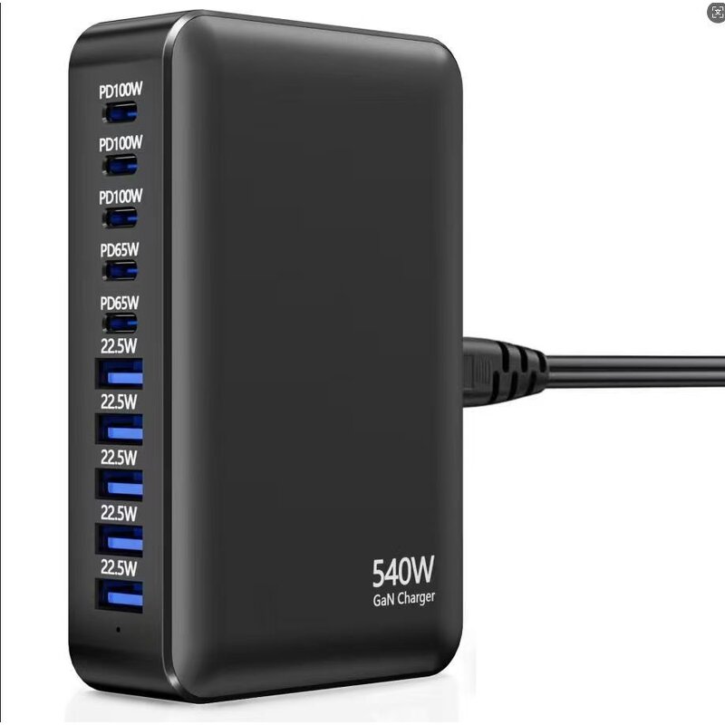 540W GaN4 Fast Charger Manufacturer - PD 3.0 Compatible 5A 5C Portable Wall Plug for iPhone 10-Port Desktop Charger
