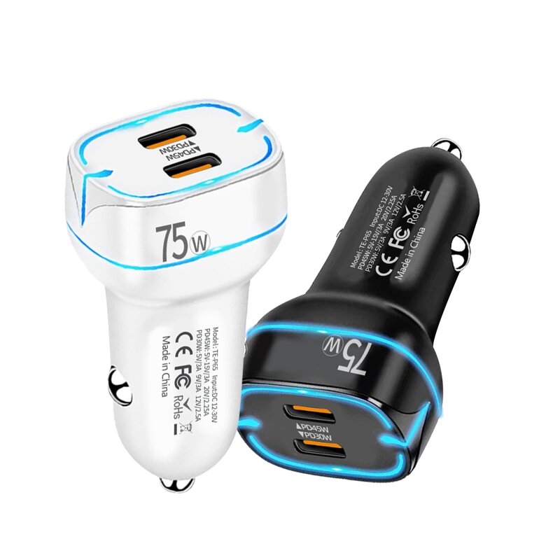 75W Dual USB C Car Charger Manufacturer - Fast Charging Station with PD3.0/QC3.0 Type C OTP/OVP Protection for Huawei Phone 17