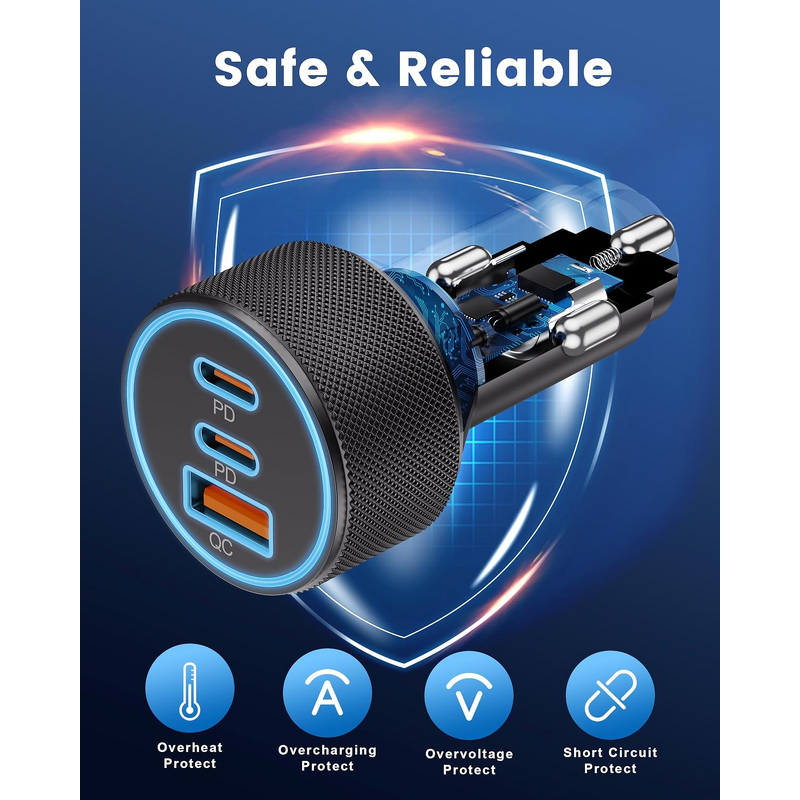 67W Travel Charger Manufacturer - USB-C USB-A 3 Ports MINI Dual USB C Fast Charging Car Power Adapter PD QC for iPhone