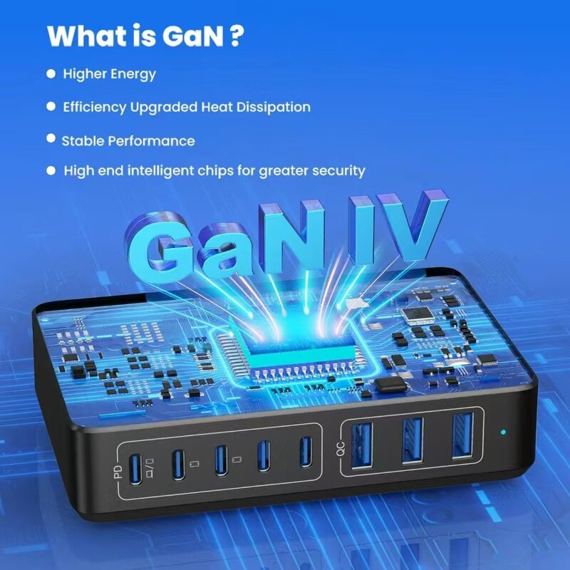 300W GaN Desktop Charger Manufacturer - 8-Port 5 Type C 3 USB PD 3.0 Multi-Function Dock for Laptop iPhone Smart Watch