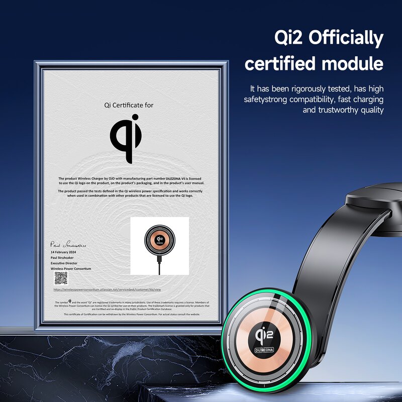 15W Portable Wireless Car Charger Manufacturer - Rapid Qi2 LED Indicator Short Circuit Protection PD QC2.0 QC3.0