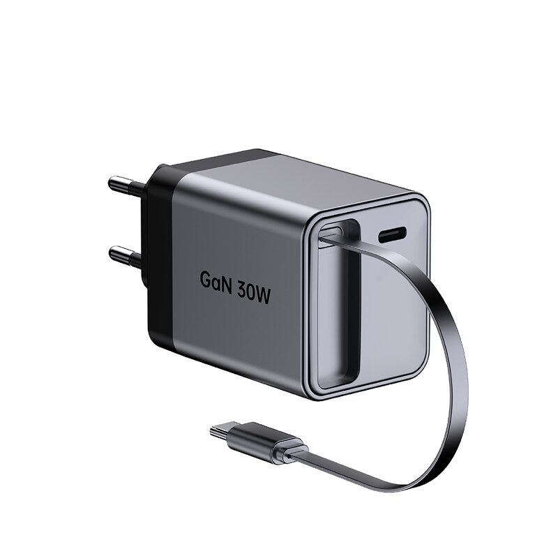 30W GaN Wall Charger Manufacturer - UK Type C Fast Charging with Retractable Cable Multi-Phone Station for Earphones