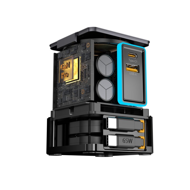 Qi 105W Desktop Charging Station Manufacturer - with Wireless Charger Built-In Retractable Cables & Earphone Charger