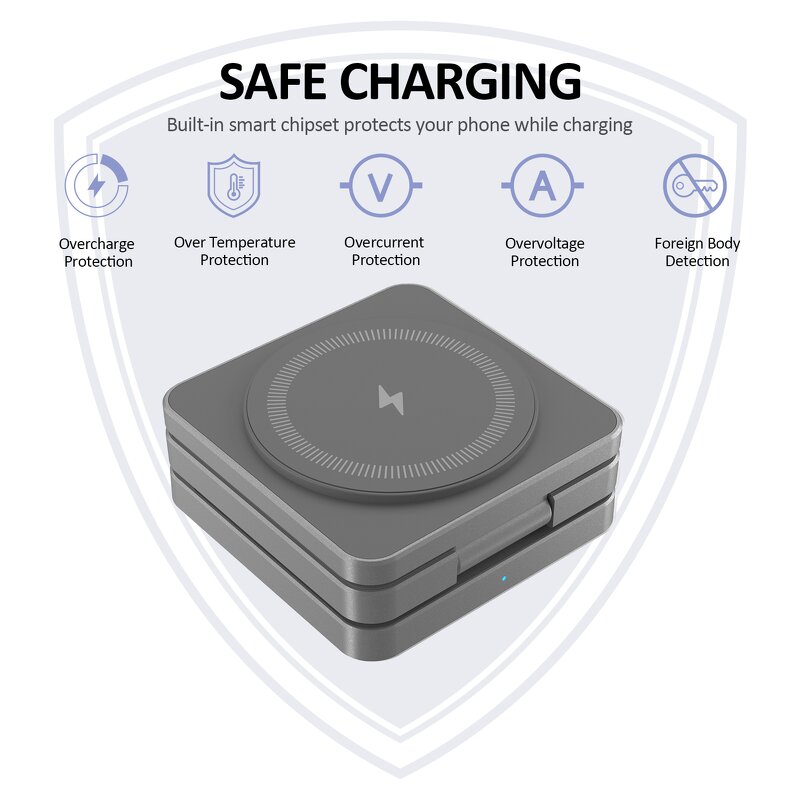 15W Folding Wireless Charging Station Manufacturer - OEM Qi 3 in 1 Portable Travel Charger for Phone Watch Earbuds
