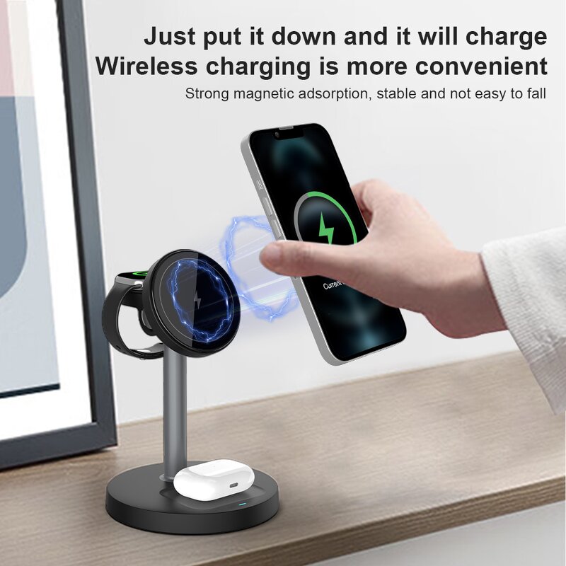 3-in-1 Wireless Charger Stand Manufacturer - 15W Fast PC Magnetic Holder with 10W Output Power Multifunctional