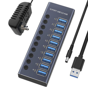 10-Port USB 3.0 Aluminum Hub Adapter Manufacturer - Super Speed 5Gbps 60W for Data Transfer & Charging
