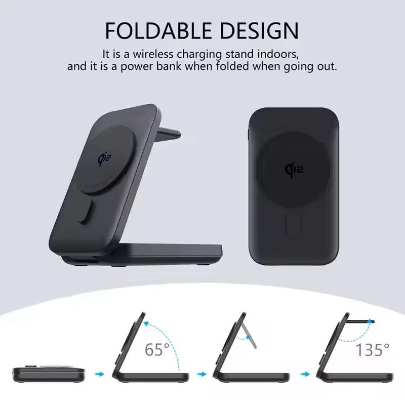 Portable 3 in 1 Qi2 Magnetic Wireless Charger Manufacturer - New Qi2 15W with 10000mAh Fast Charging Battery Stand Foldable