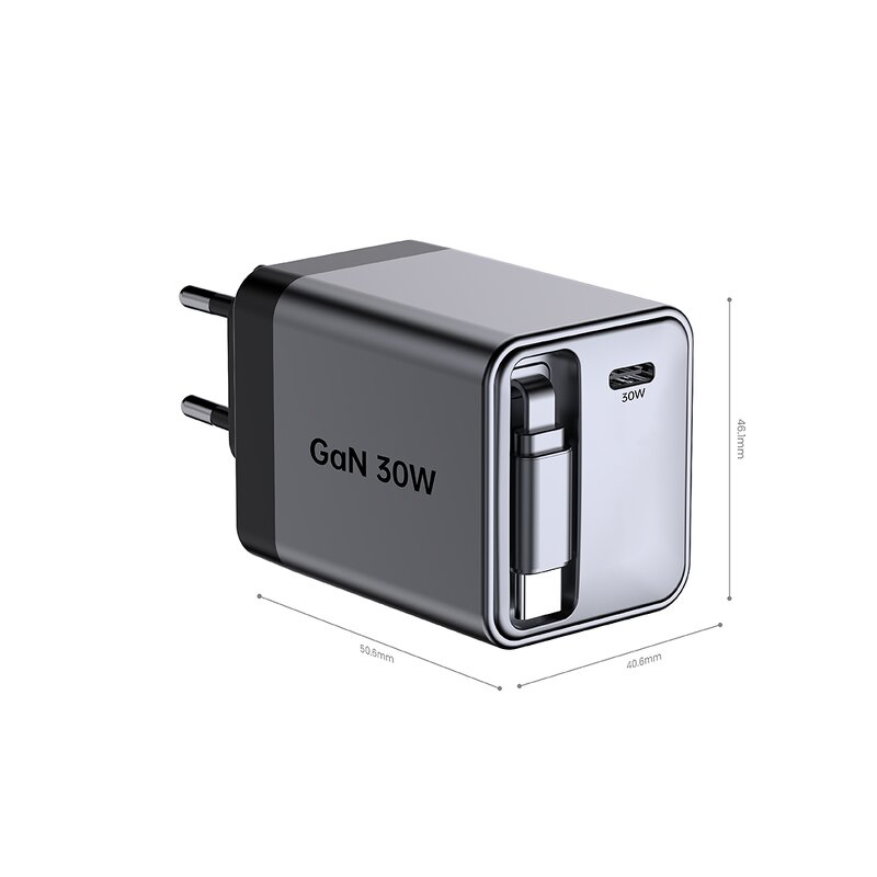 30W GaN Wall Charger Manufacturer - UK Type C Fast Charging with Retractable Cable Multi-Phone Station for Earphones