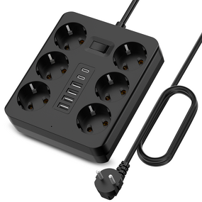 EU Travel Power Strip Manufacturer - 6-Socket 2500W with 4-USB 2 Type-C Overload Protection 1.8m Line CE Certified for Laptop Camera