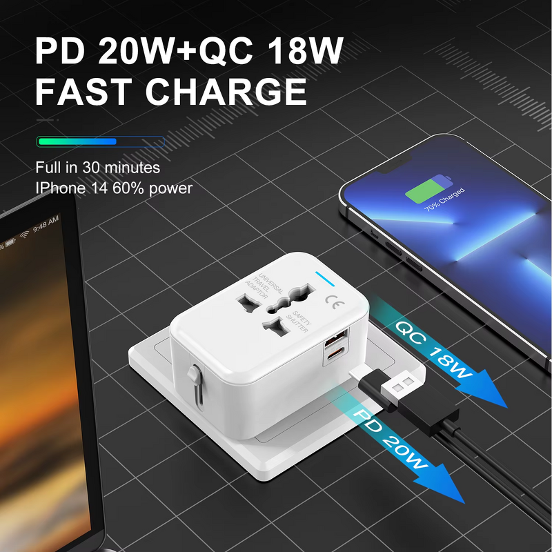 Universal Travel Adapter Manufacturer - One International Wall Charger AC Plug Adaptor Smart 5.6A ABS 1500W OTP OVP for US EU UK AUS