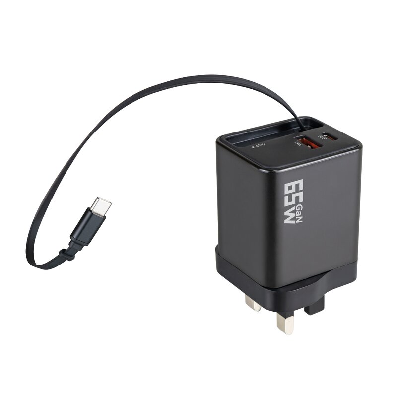 65W GaN Wall Chargers Manufacturer - Single Dual Port with Retractable Built-in Cable Portable OTP OVP for Phones Tablets Laptops