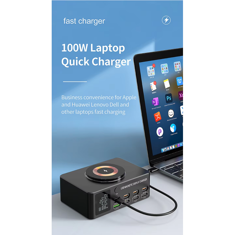 8-Port Fast Charging Station Hub Manufacturer - 15W Wireless PD 100W for Laptop USB C GaN 140W for iPhone 16 with SCP