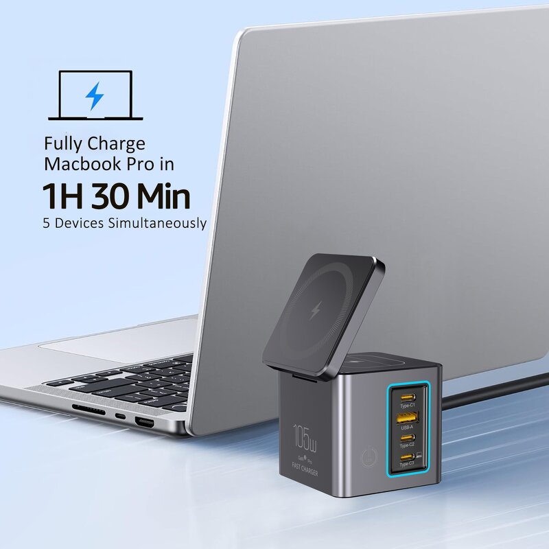 GaN 105W Charging Station Manufacturer - Power Combo USB-C USB-A Strip with 15W Wireless for iPhone 16 15 & Multiple Devices