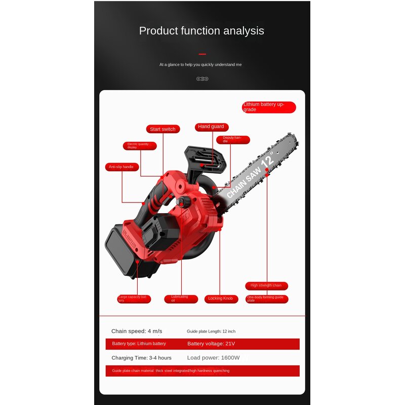 Lithium Battery Chainsaw Manufacturer - 12-inch Household Small Electric for Wood Cutting Tree Pruning Outdoor Use