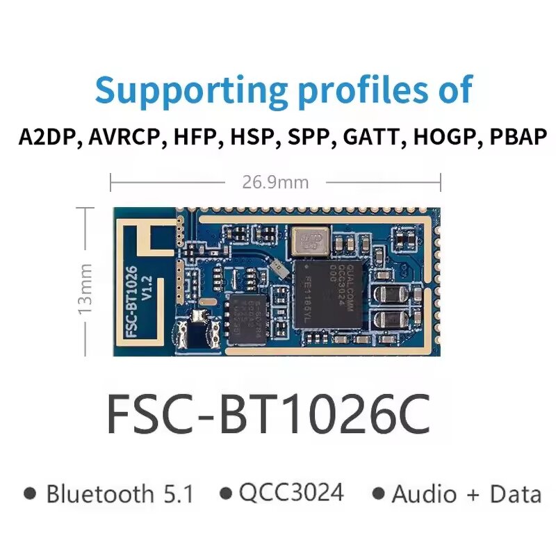 Audio Module Manufacturer - FSC-BT1026C Qualcomm QCC3024 High Speed SBC AAC Dual Mode 5.1 Low Energy Stereo for IOT