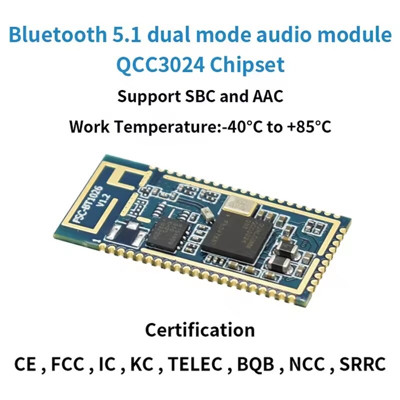 Audio Module Manufacturer - FSC-BT1026C Qualcomm QCC3024 High Speed SBC AAC Dual Mode 5.1 Low Energy Stereo for IOT