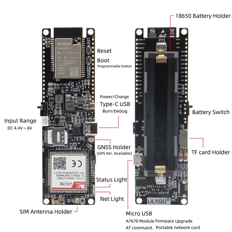 4G LTE IoT Module Hat Manufacturer - ESP32 with Cat1 FPC Antenna GSM Region Support TF Card SIMCOM A7670E Development Board