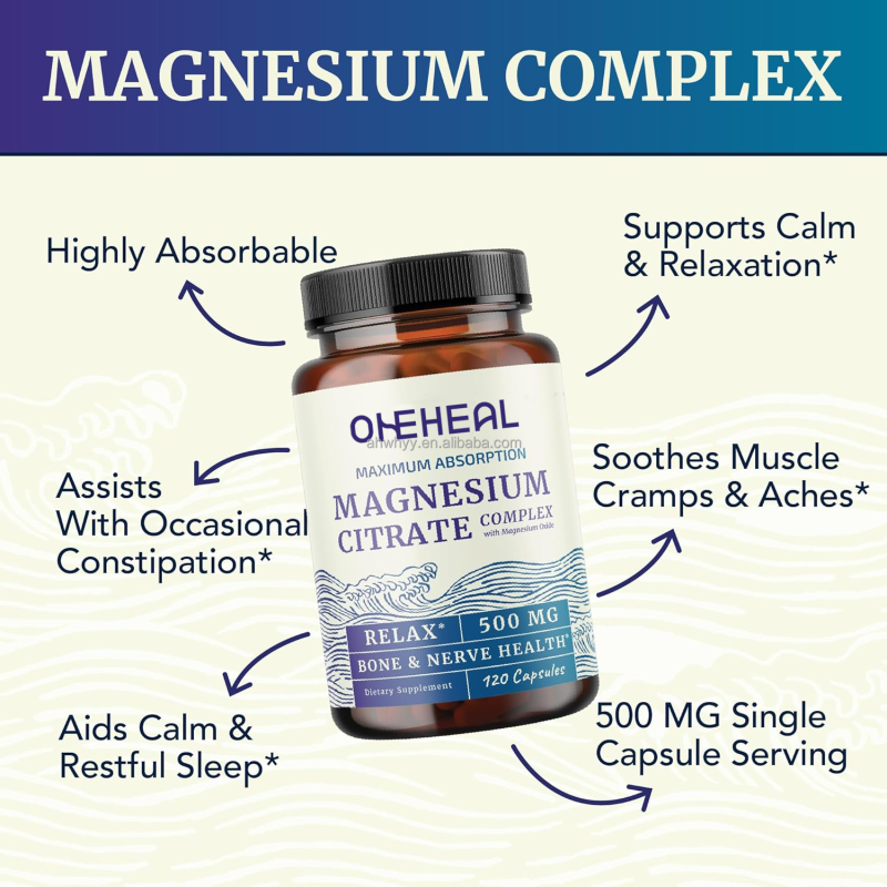 High Absorption Magnesium Citrate 500mg Supplement Calm Relaxation Constipation Digestion Support Magnesium Citrate Capsules