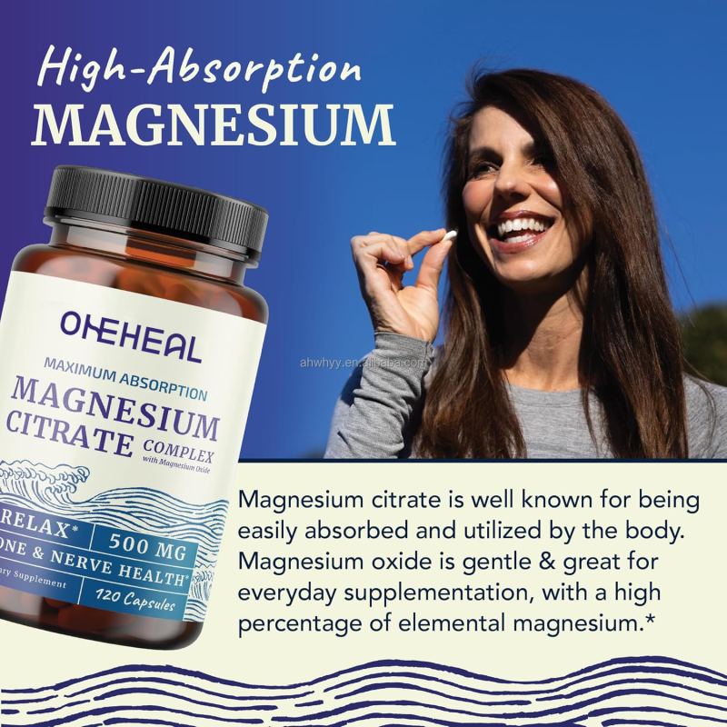 High Absorption Magnesium Citrate 500mg Supplement Calm Relaxation Constipation Digestion Support Magnesium Citrate Capsules