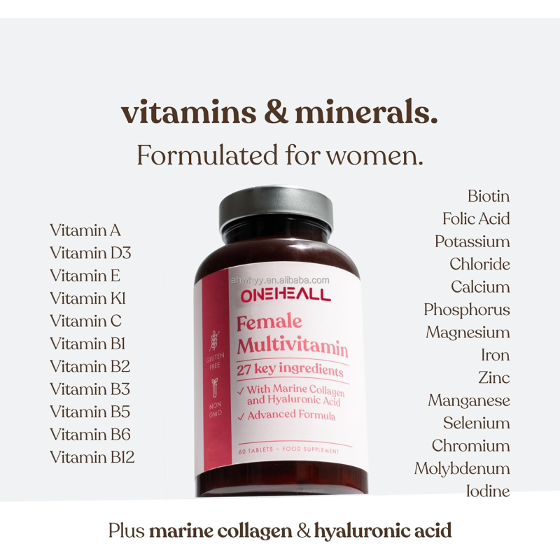 OEM Women's Tablet Vitamins Marine Collagen Hyaluronic Acid 27 Essential Immune System Support Vitamins Tablets