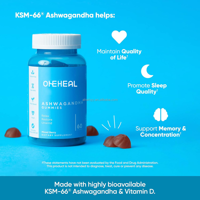 Pure Ashwagandha Gummies Supplements for Relaxation and Sleep Vitamin D Gummies