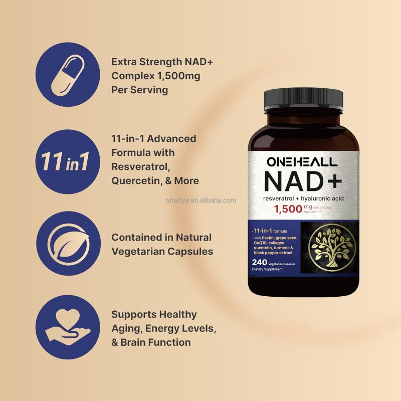 NAD+ Per Serving Capsules 11-in-1 Complex Resveratrol Hyaluronic Acid NMN Supplement NAD Capsules
