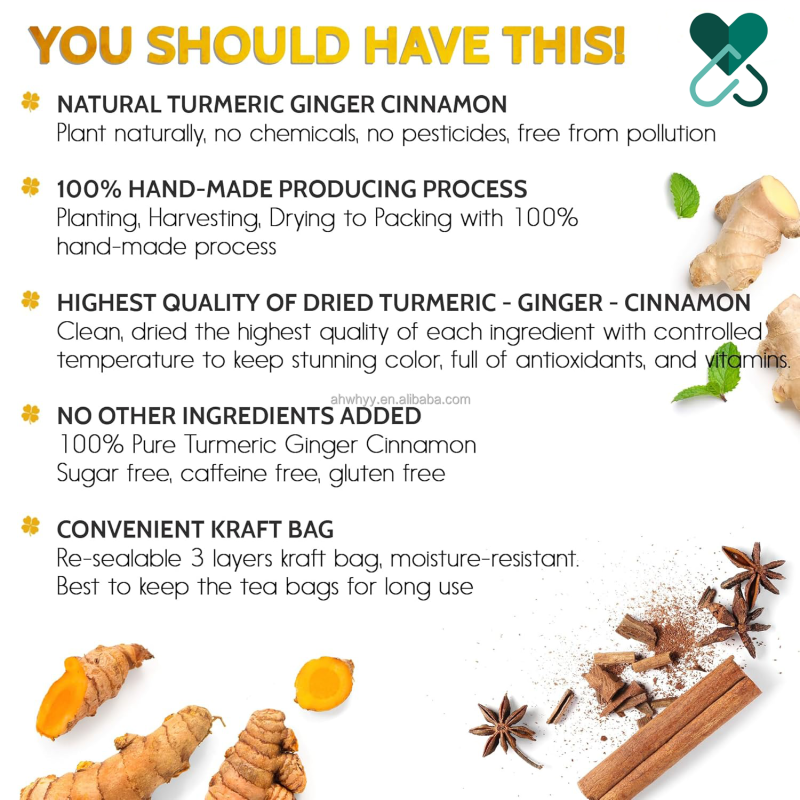 OEM/ODM Herbal Golden Ingredients Natural Organic Ginger Tea Bag Premium Natural Turmeric Ginger Cinnamon Tea