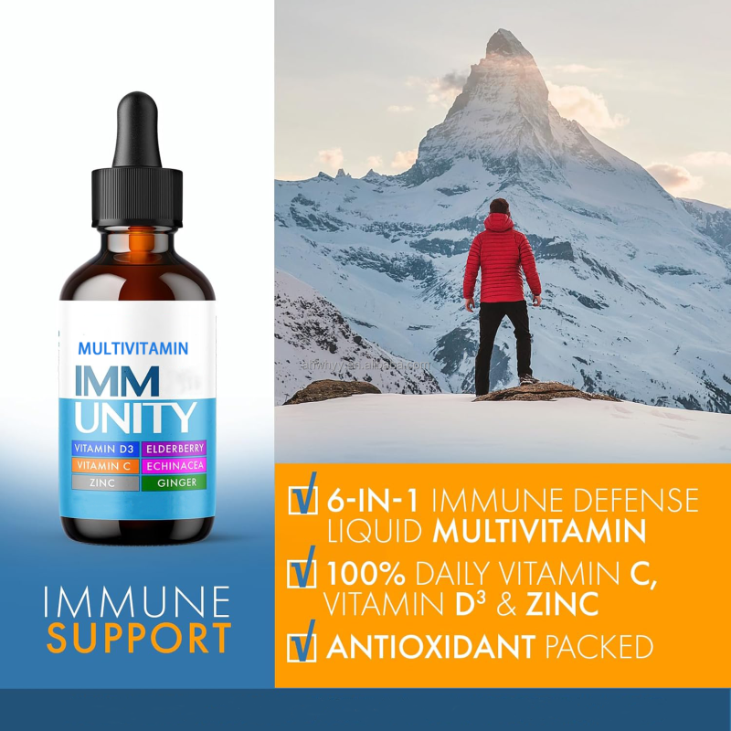 Oral Drops Immune 6-in-1 Liquid Multivitamin Supplement Daily Zinc Vitamin C D3 Immunity Multivitamin Drops