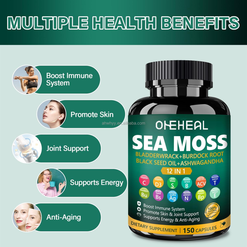 Premium Natural Capsule Sea Moss Black Seed Oil Burdock Improved Skin Hair Health Sea Moss Capsules