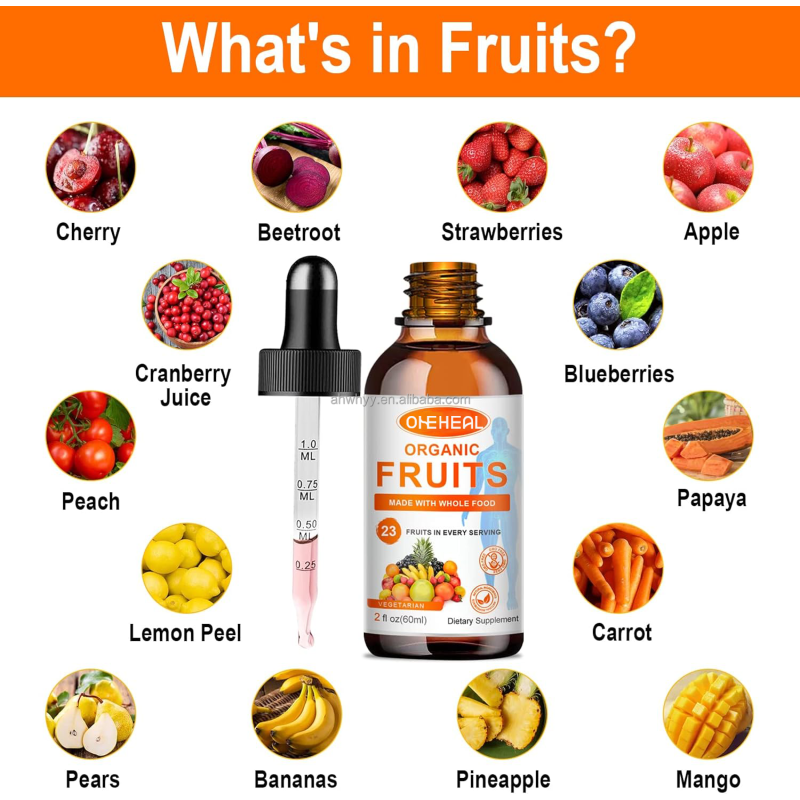 Superfood Natural Fruit and Vegetable Drops OEM/ODM Private Label Vitamins Minerals Supplement Liquid Drops