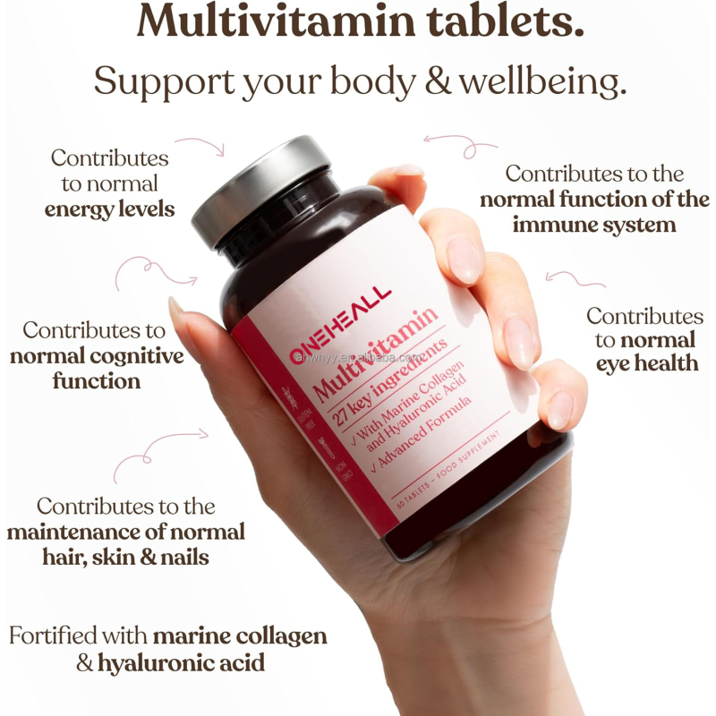 OEM Women's Tablet Vitamins Marine Collagen Hyaluronic Acid 27 Essential Immune System Support Vitamins Tablets