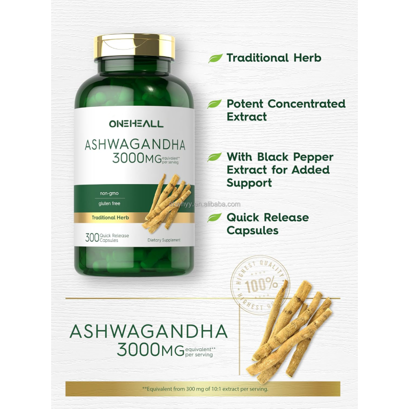 OEM 3000mg Ashwagandha Supplement Capsules Gluten Free Antioxidant Root Extract Ashwagandha Capsules
