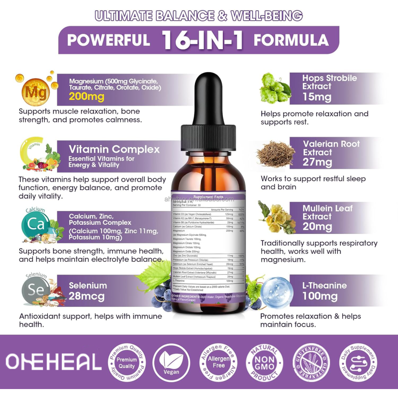 High Absorption Liquid Magnesium Complex Fast-Acting Sleep Sugar-Free Healthcare Supplement Magnesium Glycinate Liquid Drops