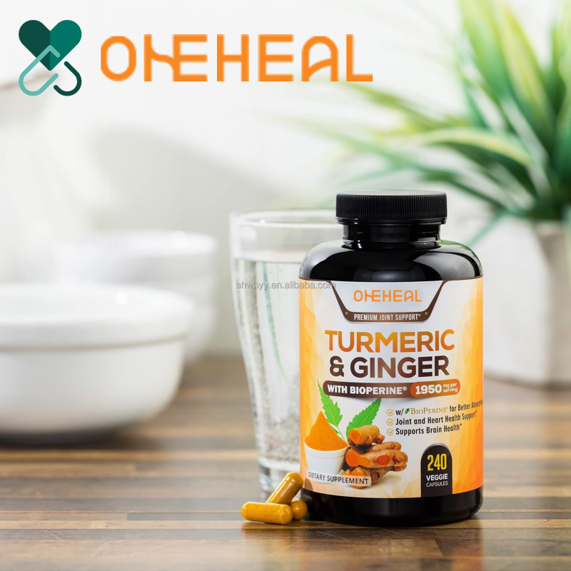 Organic Turmeric Capsules Ginger Supplement 95% Curcuminoids Capsules Non-GMO Black Pepper Absorption Joint Turmeric Capsules