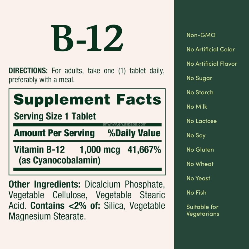OEM Vitamin B12 Diffusers and Tablet Premium Vitamins Supplement Vitamins  B Tablet