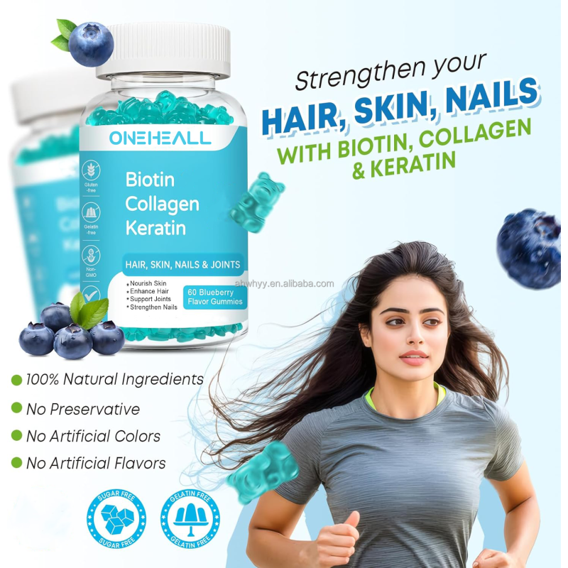 Biotin Collagen Keratin Hair Skin Nails Gummies Supports 15 in 1 Innovative Formula and Effective Biotin Collagen Gummies