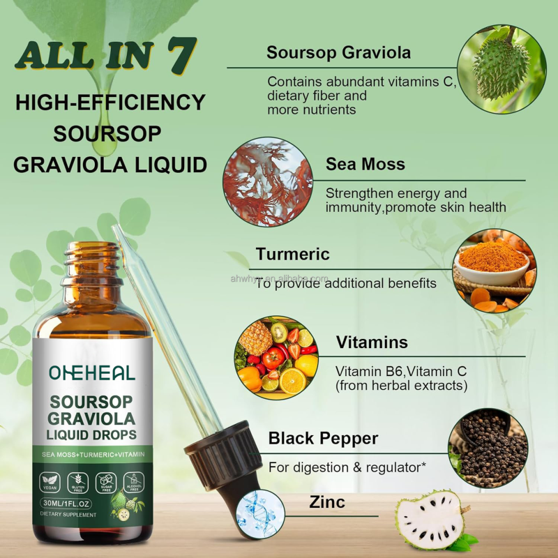 Soursop Graviola Leaf Extract Liquid Supply Pure Botanical Sea Moss Cell Support Herbal Supplements Soursop Liquid Drops