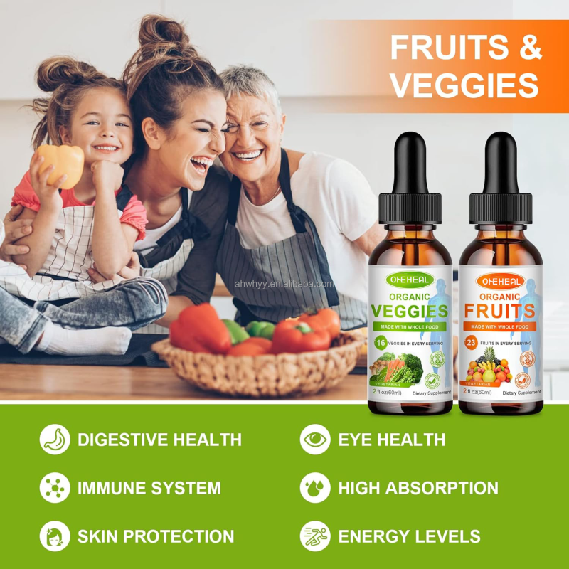 Hot Selling Pure Natural Fruit and Vegetable Liquid Drops OEM Private Label Vitamins Minerals Supplement Drops