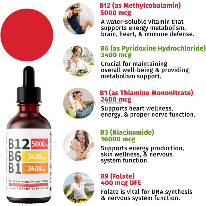 Vitamin B Complex Drops Energy Brain Heart Support Vitamin Energy Enhance Organic Vegan Vitamin B1 B6 B12 Drop