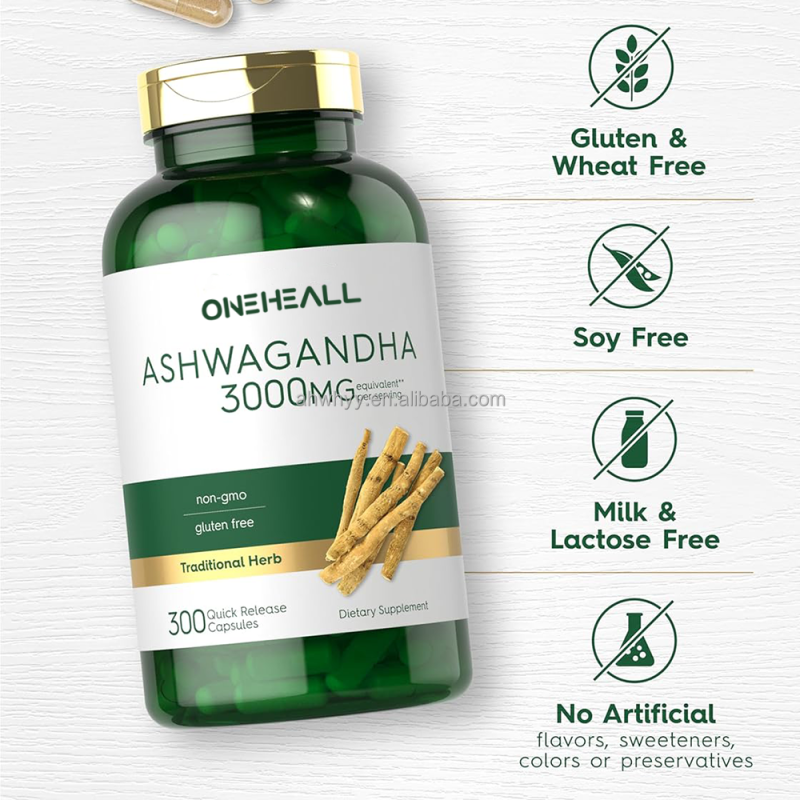 OEM 3000mg Ashwagandha Supplement Capsules Gluten Free Antioxidant Root Extract Ashwagandha Capsules