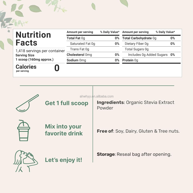 Serving High Grade Pure Organic Stevia Powders Stevia Green Leaf Extract Natural Herbal Immune Support Supplements Stevia Powder