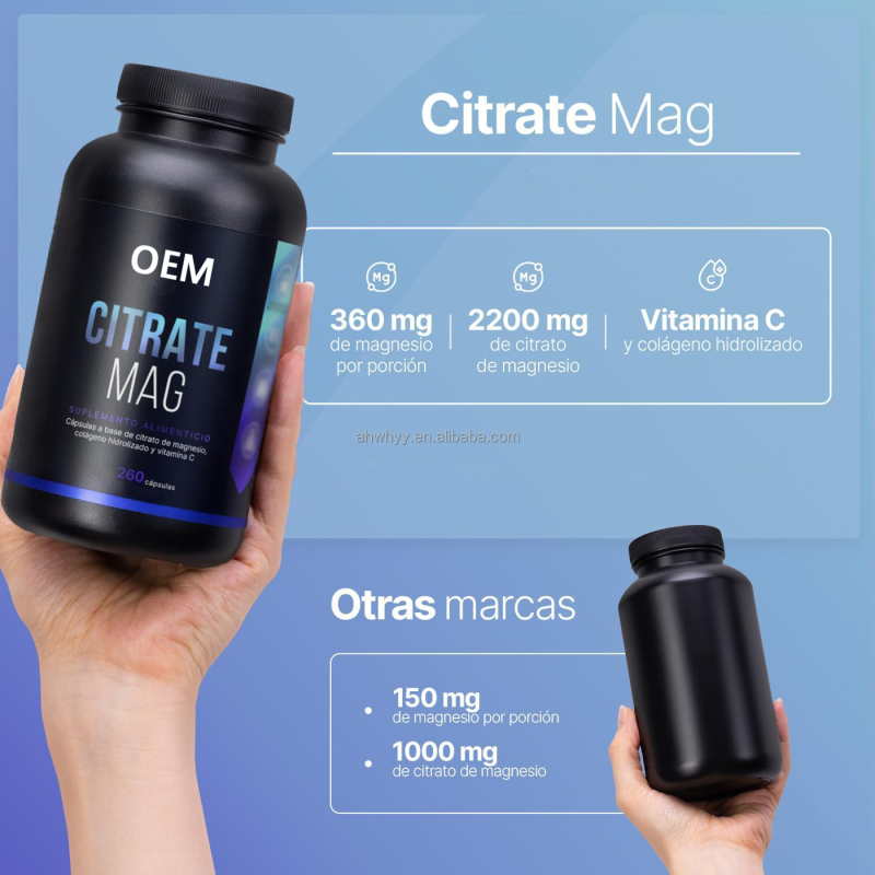 Private Label Citrate Magnesium Digestive Health Support Capsules Herbal Supplements Citrate Magnesium Capsules